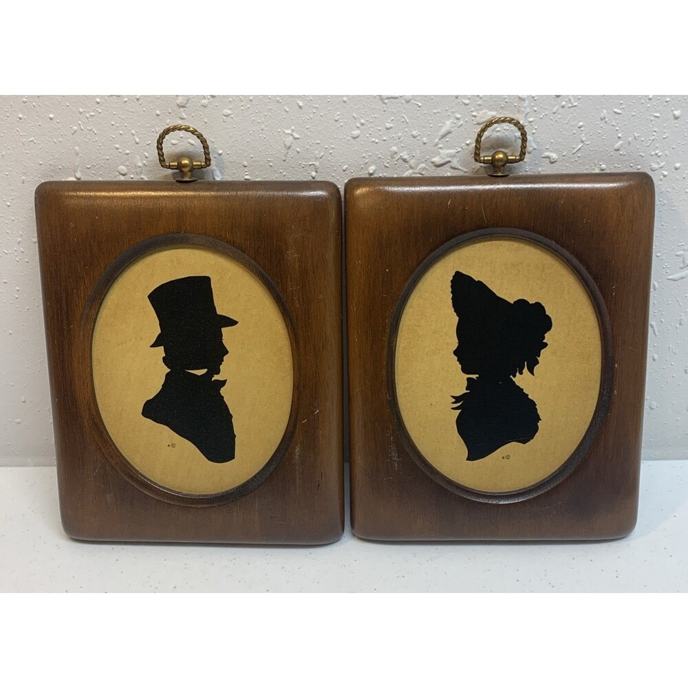 Vintage Set Silhouette Framed Pictures Woman And Man - Picture 10 of 10